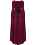 Punk Rave Womens Long Gothic Rose Velvet Flared Split Sleeve Maxi Dress - Red