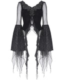 Eva Lady Womens Gothic Velvet & Flocked Damask Mesh Lace Applique Top