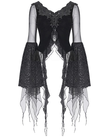 Eva Lady Womens Gothic Velvet & Flocked Damask Mesh Lace Applique Top