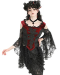 Dark In Love Womens Dark Elegant Gothic Velvet & Lace Applique Blouse Top - Red & Black