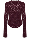 Punk Rave Womens Elegant Floral Lace V-Neck Top - Red