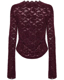 Punk Rave Womens Elegant Floral Lace V-Neck Top - Red