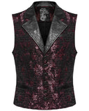 Punk Rave Mens Dark Gothic Skull Jacquard Waistcoat Vest Top - Red & Black