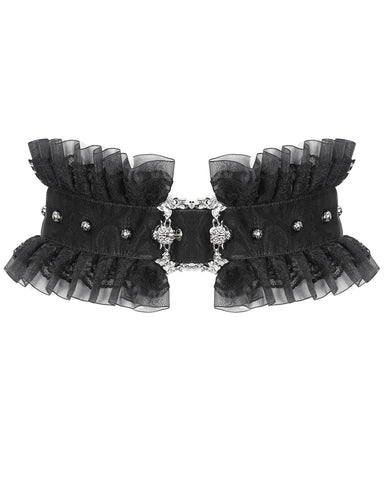 Devil Fashion Womens Gothic Jacquard & Lace Frill Cincher Corset Belt