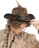 Devil Fashion Mens Steampunk Stetson Feathered Cowboy Hat - Brown