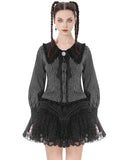 Dark In Love Womens Gothic Peter Pan Collar Striped Blouse Top