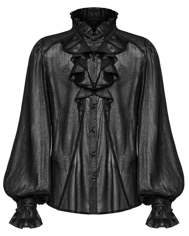 Punk Rave Mens Romantic Gothic Dark Shimmer Chiffon Ruffled Poet Shirt