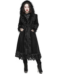 Punk Rave Womens Gothic Winter Fur & Lace Trimmed Hooded Coat - Extended Size Range