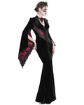 Eva Lady Womens Long Dark Baroque Gothic Velvet Gown Jacket - Black & Red