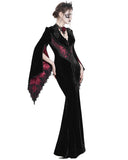 Eva Lady Womens Long Dark Baroque Gothic Velvet Gown Jacket - Black & Red