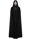 Punk Rave Womens Long Gothic Velvet & Lace Applique Hooded Cloak - Black
