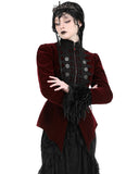 Dark In Love Regency Gothic Aristocrat Lace Trim Velvet Court Jacket - Red & Black