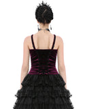 Dark In Love Womens Dark Gothic Vampire Velvet Cami Corset Top - Red & Black
