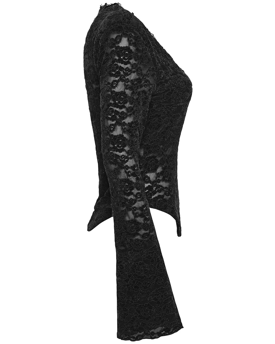 Punk Rave Womens Elegant Floral Lace V-Neck Top - Black – Violent Delights
