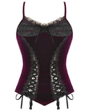 Dark In Love Womens Dark Gothic Vampire Velvet Cami Corset Top - Red & Black