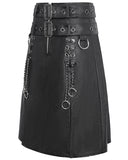 Devil Fashion Mens Dark Gothic Punk Chains Faux Leather Split Kilt Skirt