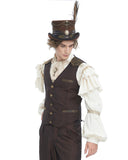 Devil Fashion Mens Tennyson Striped Steampunk Waistcoat - Brown -