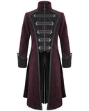 Devil Fashion Mens Eldermyst Long Gothic Overcoat - Red Chenille