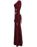 Punk Rave Womens Long Baroque Gothic Embossed Velvet Maxi Dress - Red