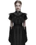 Punk Rave Daily Life Womens Long Gothic Crushed Velvet & Lace Bolero Cape - Black