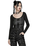 Punk Rave Womens Gothic Skull Print Laser Cut Spinal Ring Lonf Sleeve Top