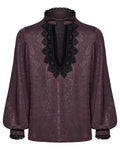 Punk Rave Mens Gothic Embossed Print Lace-Up Pirate Shirt - Red