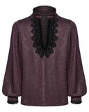 Punk Rave Mens Gothic Embossed Print Lace-Up Pirate Shirt - Red