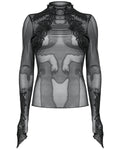 Punk Rave Womens Gothic Sheer Mesh Lace Applique Top