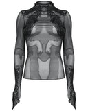 Punk Rave Womens Gothic Sheer Mesh Lace Applique Top