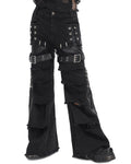 Devil Fashion Mens Dark Apocalyptic Punk Frayed Bullet Wide-Leg Pants