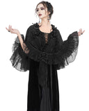 Eva Lady Dark Baroque Gothic Flocked Mesh Rose Lace Shrug Cloak