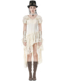 Dark In Love Womens Steampunk Asymmetric Lace Ruffle Dress - Vintage Off-White
