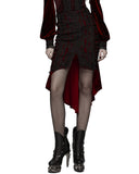 Punk Rave Womens Baroque Gothic Rose Embroidered Velvet Fishtail Skirt - Red & Black