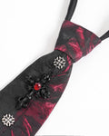 Devil Fashion Mens Gothic Crucifix Jacquard Neck Tie - Black & Red