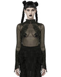 Punk Rave Womens Gothic Sheer Mesh Lace Applique Top