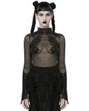 Punk Rave Womens Gothic Sheer Mesh Lace Applique Top