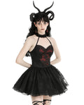 Dark In Love Gothic Lace Embellished Heartache Mini Dress - Black & Red