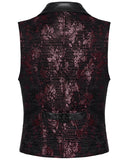 Punk Rave Mens Dark Gothic Skull Jacquard Waistcoat Vest Top - Red & Black