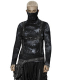 Punk Rave Mens Apocalyptic Punk Spliced Tie Dye Mesh Top - Black & Grey