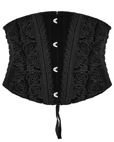 Punk Rave Womens Baroque Gothic Rose Embroidered Velvet Cincher Corset - Black