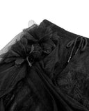 Dark In Love Womens Long Gothic Pleated Tulle Layered Floral Maxi Skirt