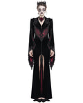 Eva Lady Womens Long Dark Baroque Gothic Velvet Gown Jacket - Black & Red