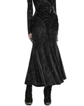 Punk Rave Daily Life Womens Long Gothic Velvet Applique Maxi Skirt - Black