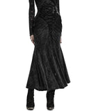 Punk Rave Daily Life Womens Long Gothic Velvet Applique Maxi Skirt - Black
