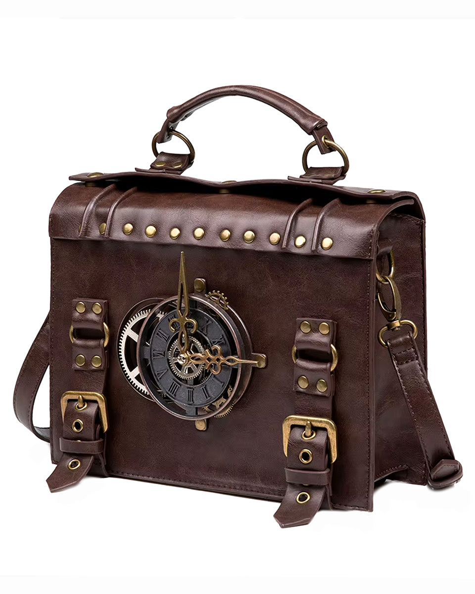 Penny Dreadful Womens Steampunk Clock Handbag Shoulder Bag Brown Faux ...