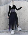 Punk Rave Daily Life Layered Mesh Electropunk Asymmetric Skirt - Black & Purple