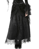 Dark In Love Womens Long Gothic Velvet & Lace Layered Maxi Skirt