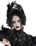 Eva Lady Womens Dark Gothic Lolita Burlesque Feathered Rose Bonnet Hat Black