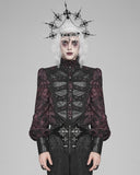 Devil Fashion Mens Dark Gothic Aristocrat Studded Jacquard Dress Shirt - Red & Black