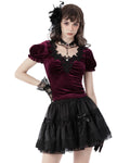 Dark In Love Dark Gothic Courtesan Dead Wine Velvet Top - Red